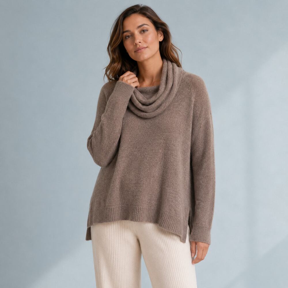 Barefoot Dreams CozyChic Ultra Lite Cowl Neck Pullover Tunic Taupe Size L
